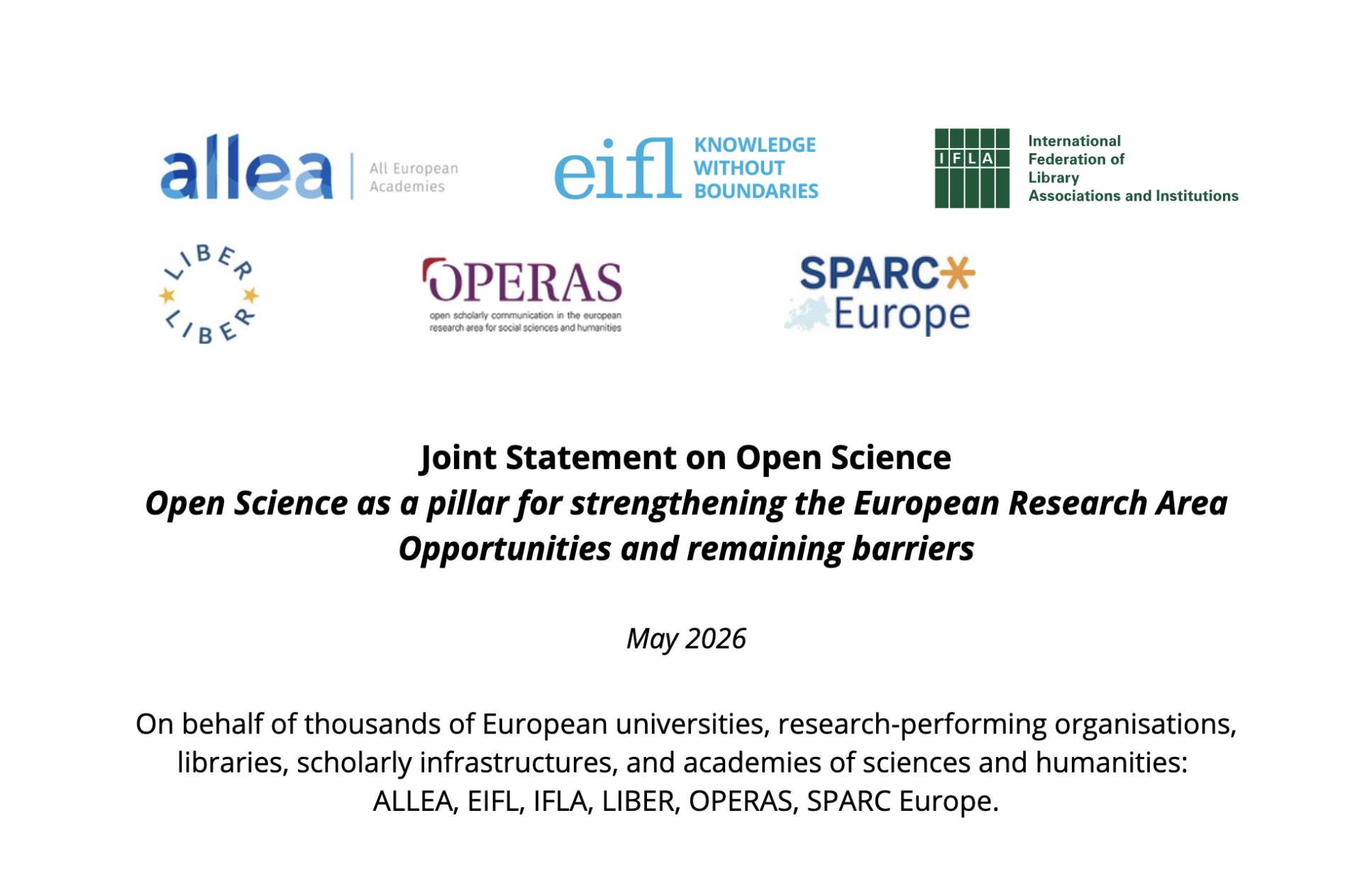 Declaración conjunta sobre la ciencia abierta: La ciencia abierta como pilar para el fortalecimiento del Espacio Europeo de Investigación