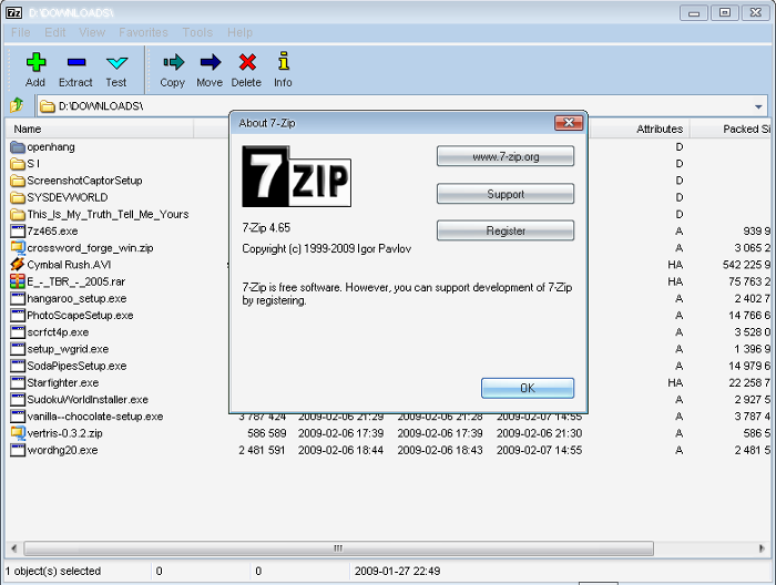 7-Zip en funcionamiento (captura)