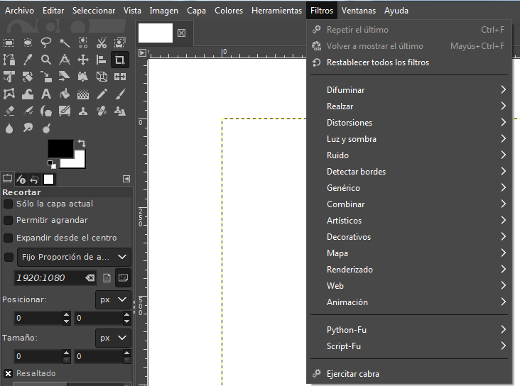 Panel de filtros (captura)
